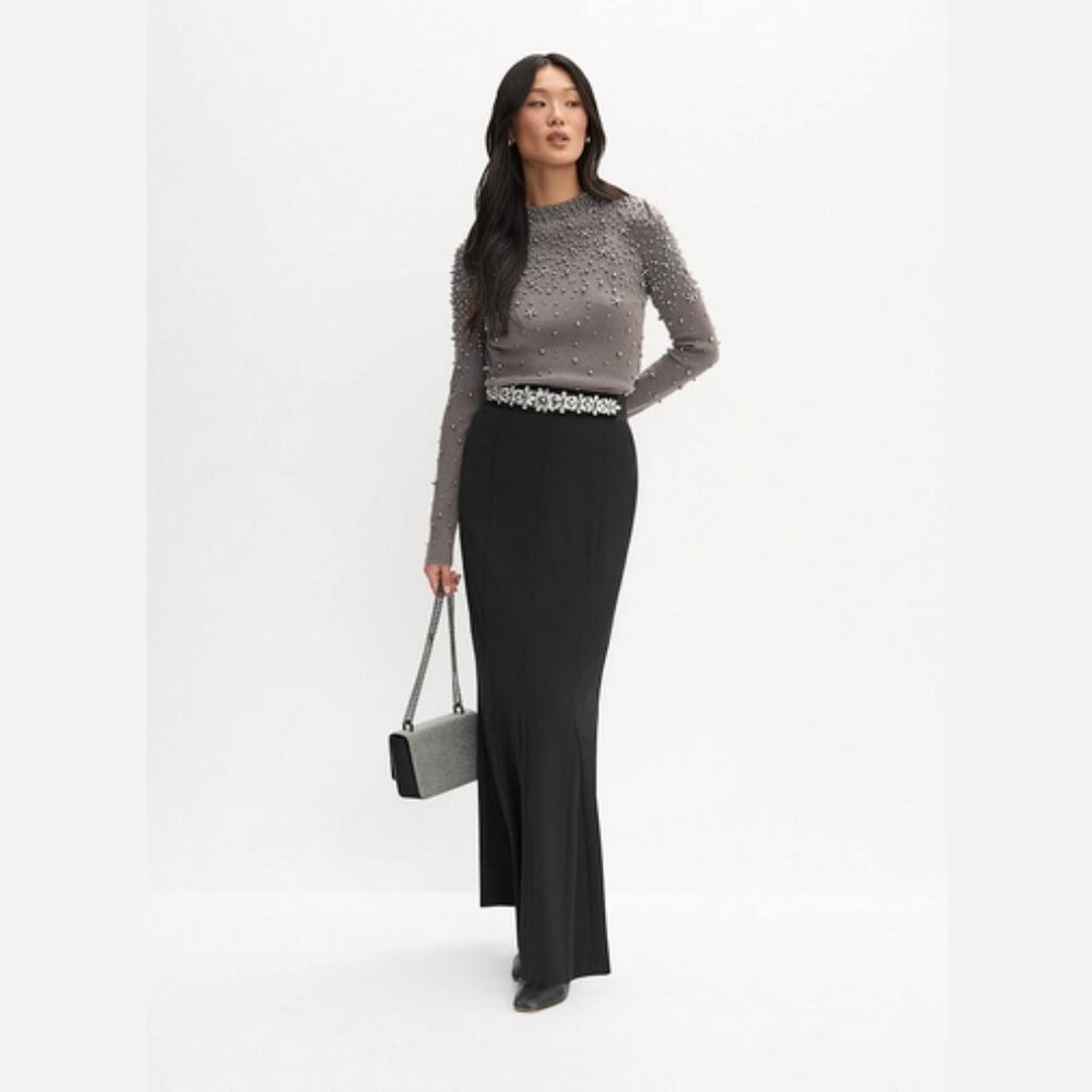 Melanie Lyne Black Trumpet Satin Maxi Skirt